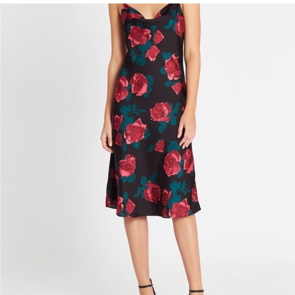 Paige Giovanna Black Red Floral Slip Dress XS